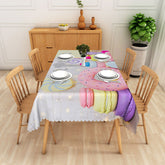 Aperturee Colorful Macaron Pattern Tablecloth, Sweet French Patisserie Decor for Bakery, Cafe, or Birthday Party